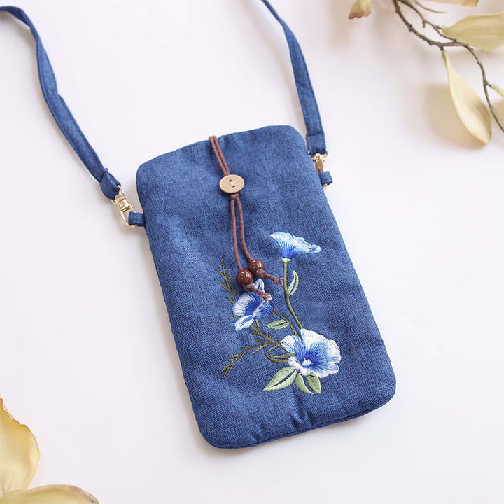 Buddha Stones Małe Haftowane Kwiaty Torba Crossbody Torba Na Ramię Torba Na Telefon Komórkowy 11*20 cm