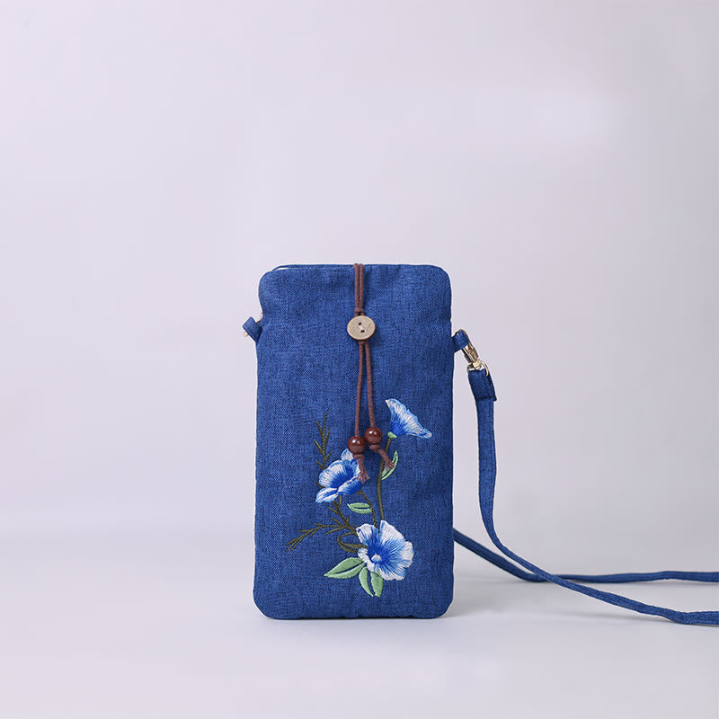 Buddha Stones Małe Haftowane Kwiaty Torba Crossbody Torba Na Ramię Torba Na Telefon Komórkowy 11*20 cm