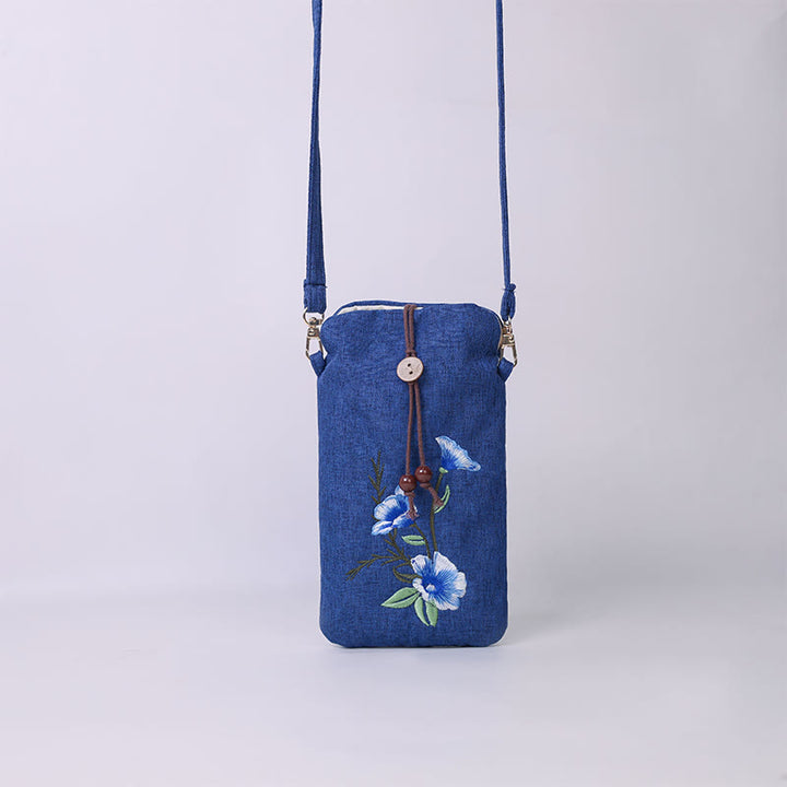 Buddha Stones Małe Haftowane Kwiaty Torba Crossbody Torba Na Ramię Torba Na Telefon Komórkowy 11*20 cm