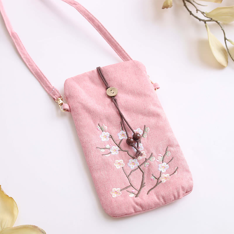 Buddha Stones Małe Haftowane Kwiaty Torba Crossbody Torba Na Ramię Torba Na Telefon Komórkowy 11*20 cm