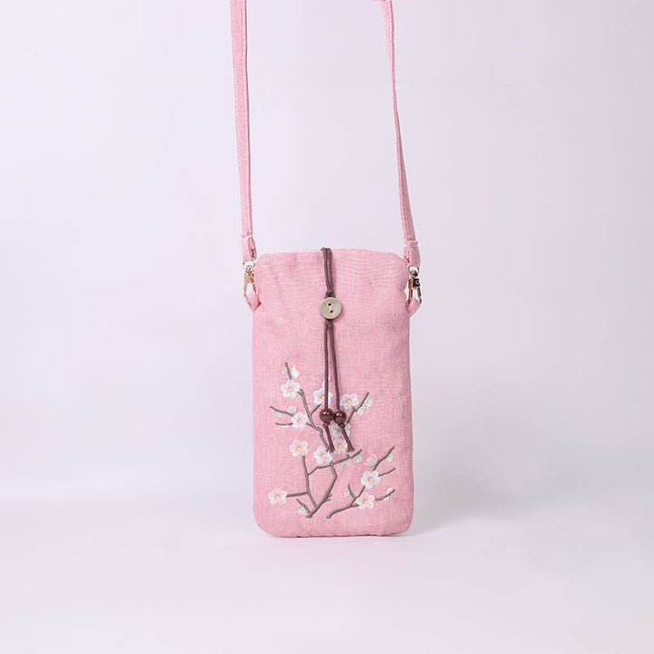 Buddha Stones Małe Haftowane Kwiaty Torba Crossbody Torba Na Ramię Torba Na Telefon Komórkowy 11*20 cm