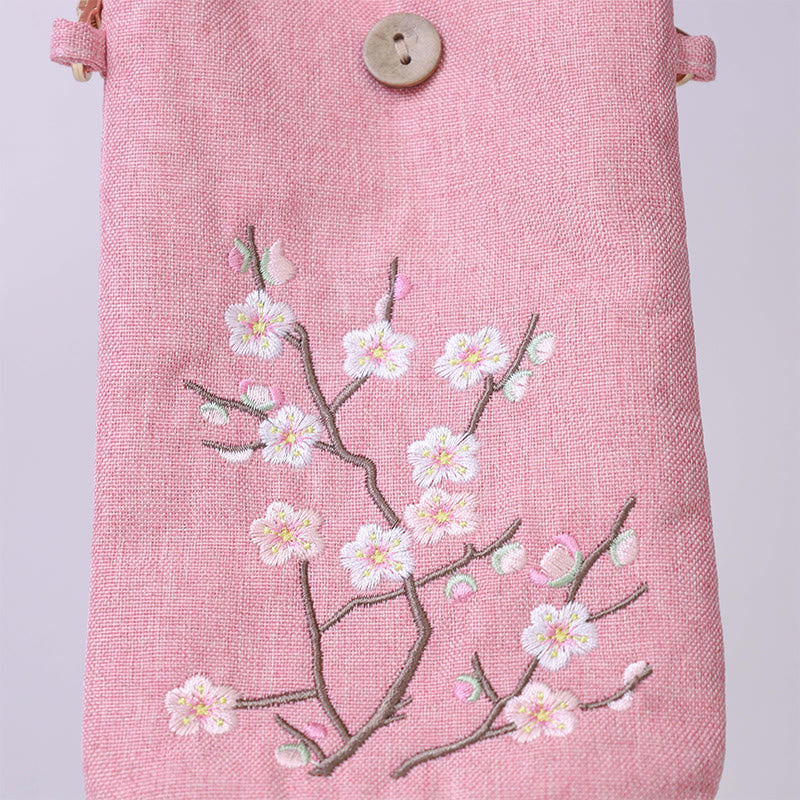 Buddha Stones Małe Haftowane Kwiaty Torba Crossbody Torba Na Ramię Torba Na Telefon Komórkowy 11*20 cm