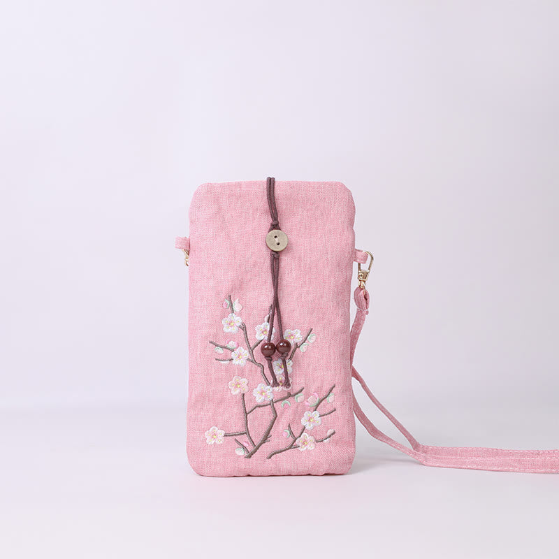 Buddha Stones Małe Haftowane Kwiaty Torba Crossbody Torba Na Ramię Torba Na Telefon Komórkowy 11*20 cm