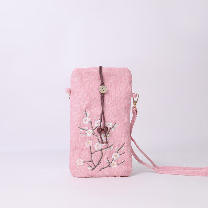 Buddha Stones Małe Haftowane Kwiaty Torba Crossbody Torba Na Ramię Torba Na Telefon Komórkowy 11*20 cm