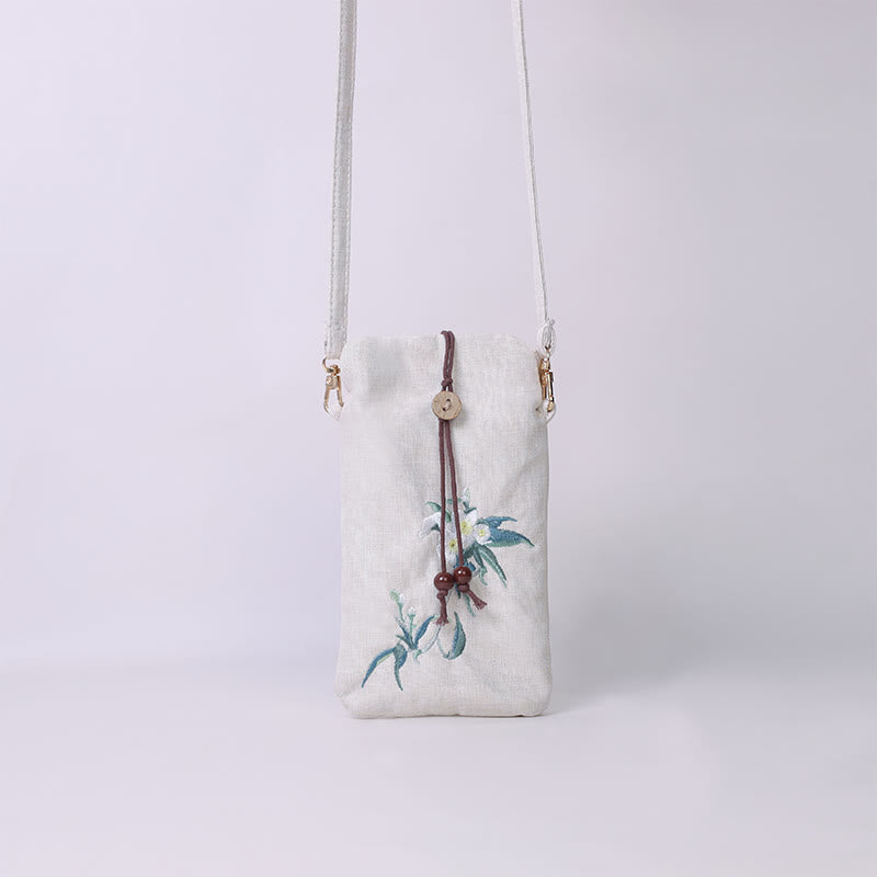 Buddha Stones Małe Haftowane Kwiaty Torba Crossbody Torba Na Ramię Torba Na Telefon Komórkowy 11*20 cm