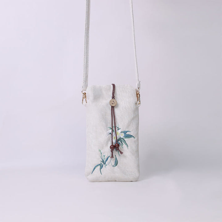 Buddha Stones Małe Haftowane Kwiaty Torba Crossbody Torba Na Ramię Torba Na Telefon Komórkowy 11*20 cm
