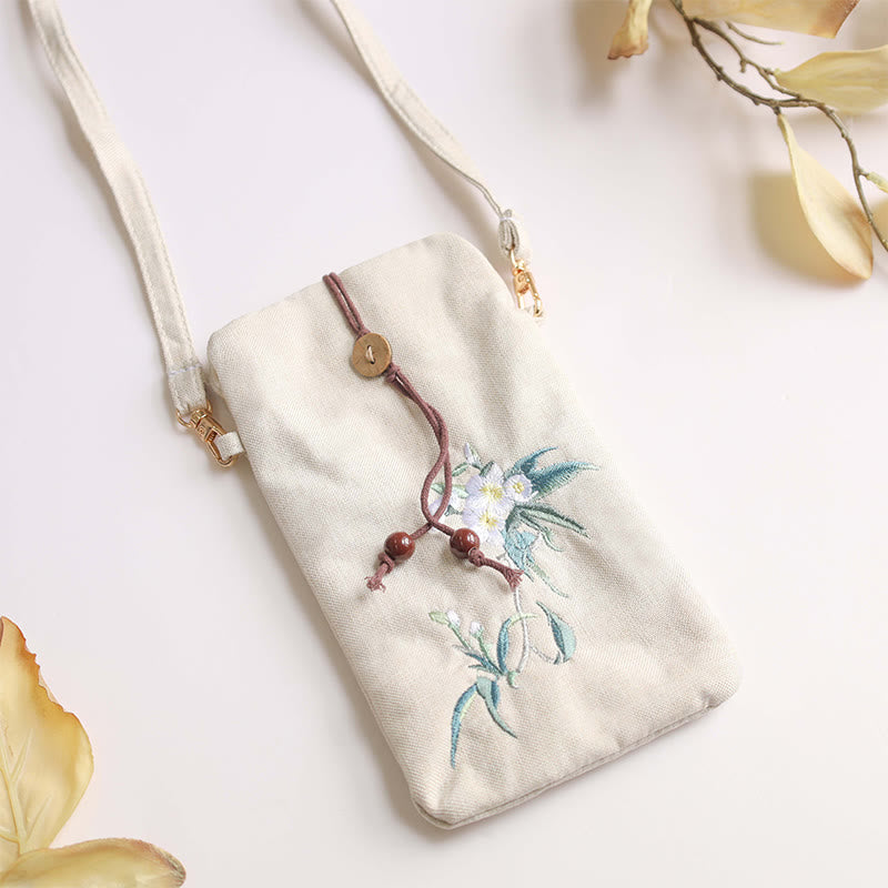 Buddha Stones Małe Haftowane Kwiaty Torba Crossbody Torba Na Ramię Torba Na Telefon Komórkowy 11*20 cm