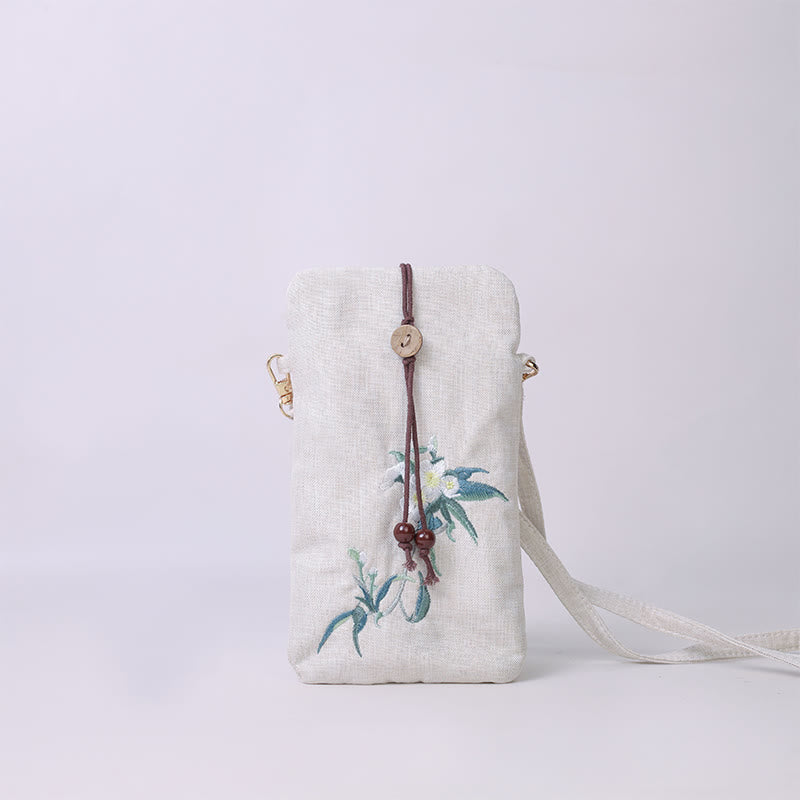 Buddha Stones Małe Haftowane Kwiaty Torba Crossbody Torba Na Ramię Torba Na Telefon Komórkowy 11*20 cm
