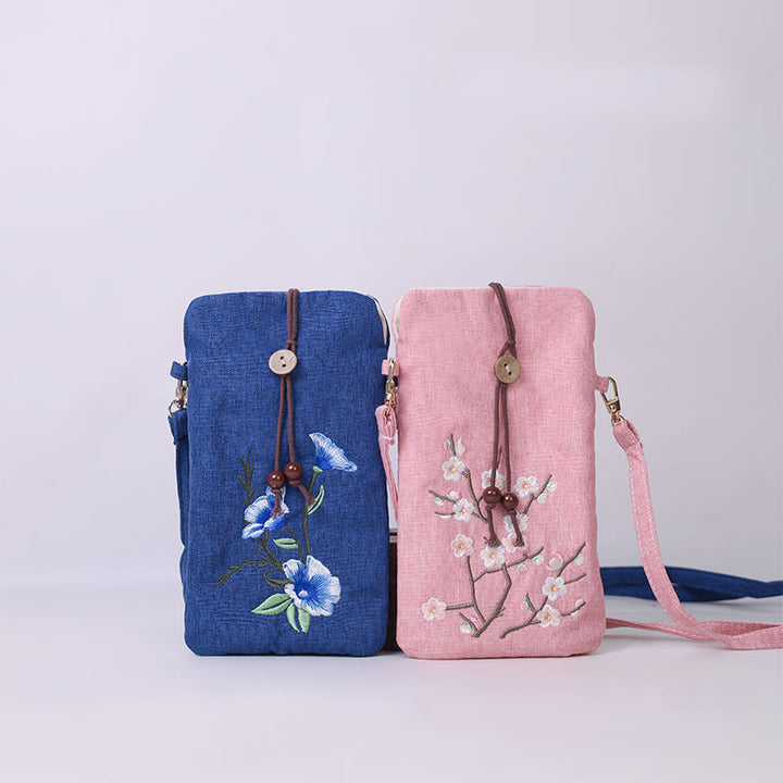 Buddha Stones Małe Haftowane Kwiaty Torba Crossbody Torba Na Ramię Torba Na Telefon Komórkowy 11*20 cm