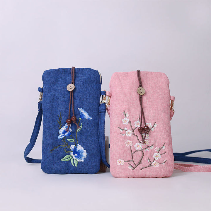 Buddha Stones Małe Haftowane Kwiaty Torba Crossbody Torba Na Ramię Torba Na Telefon Komórkowy 11*20 cm