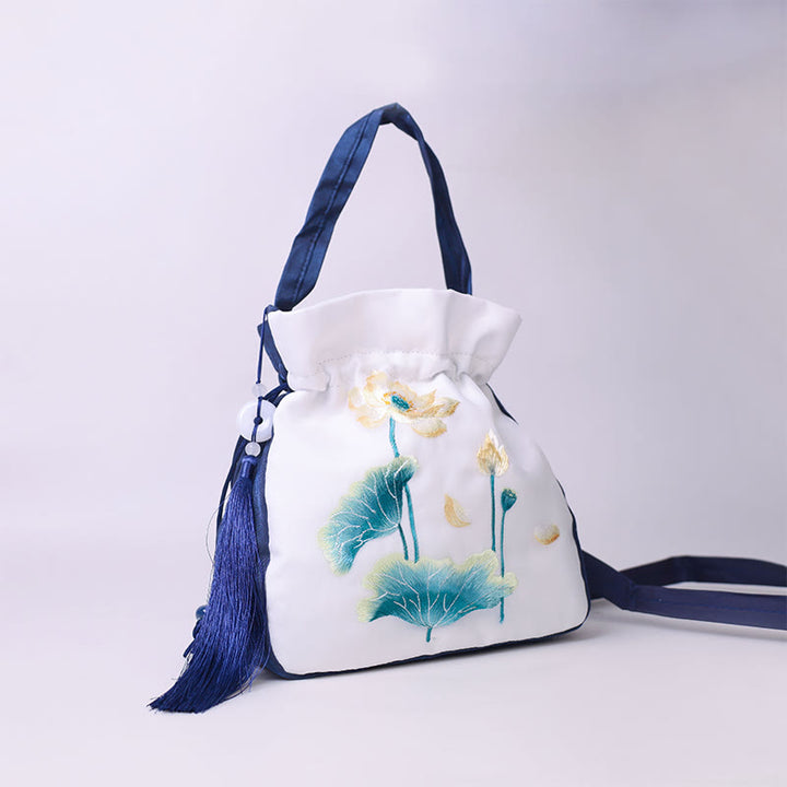 Buddha Stones Suzhou Haft Królik Lotos Epifyllum Piwonia Magnolia Torba Tote Crossbody Torba na ramię Torebka