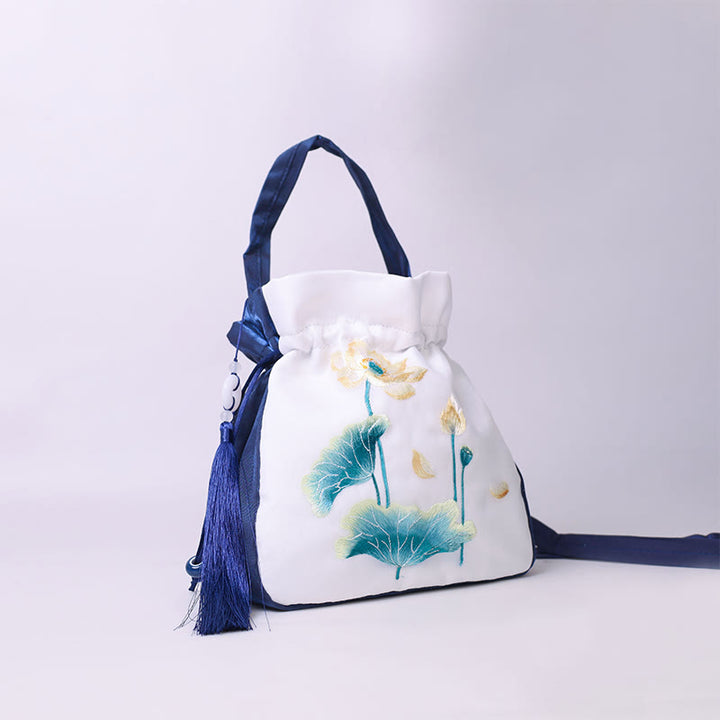 Buddha Stones Suzhou Haft Królik Lotos Epifyllum Piwonia Magnolia Torba Tote Crossbody Torba na ramię Torebka