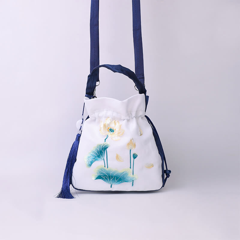 Buddha Stones Suzhou Haft Królik Lotos Epifyllum Piwonia Magnolia Torba Tote Crossbody Torba na ramię Torebka