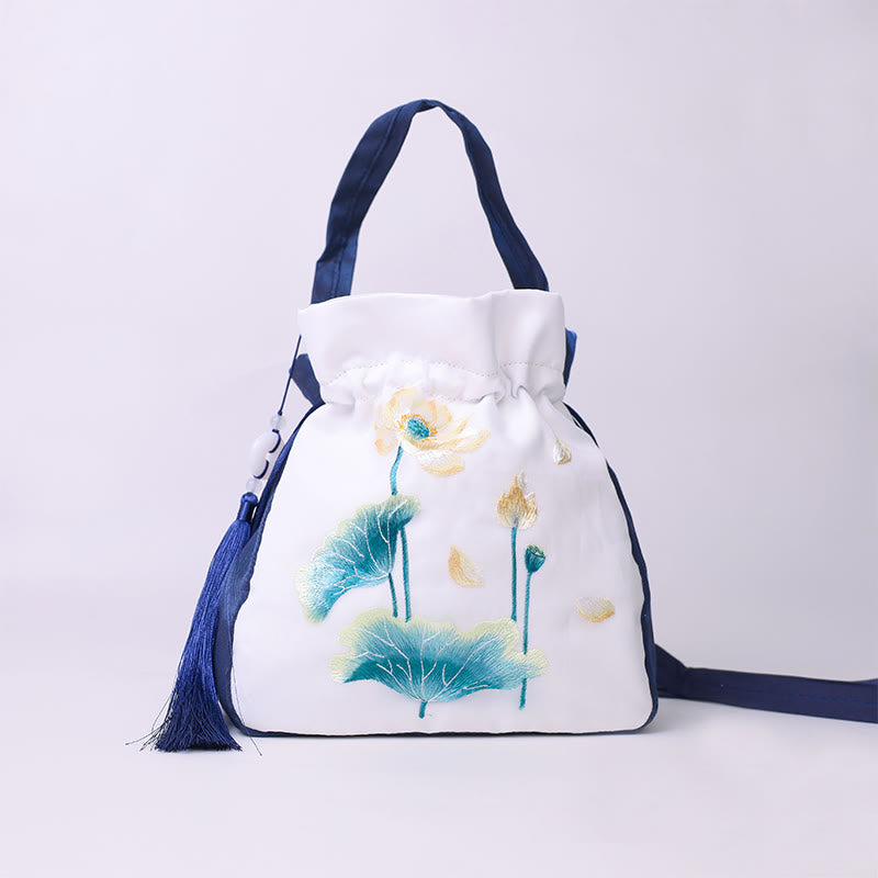 Buddha Stones Suzhou Haft Królik Lotos Epifyllum Piwonia Magnolia Torba Tote Crossbody Torba na ramię Torebka