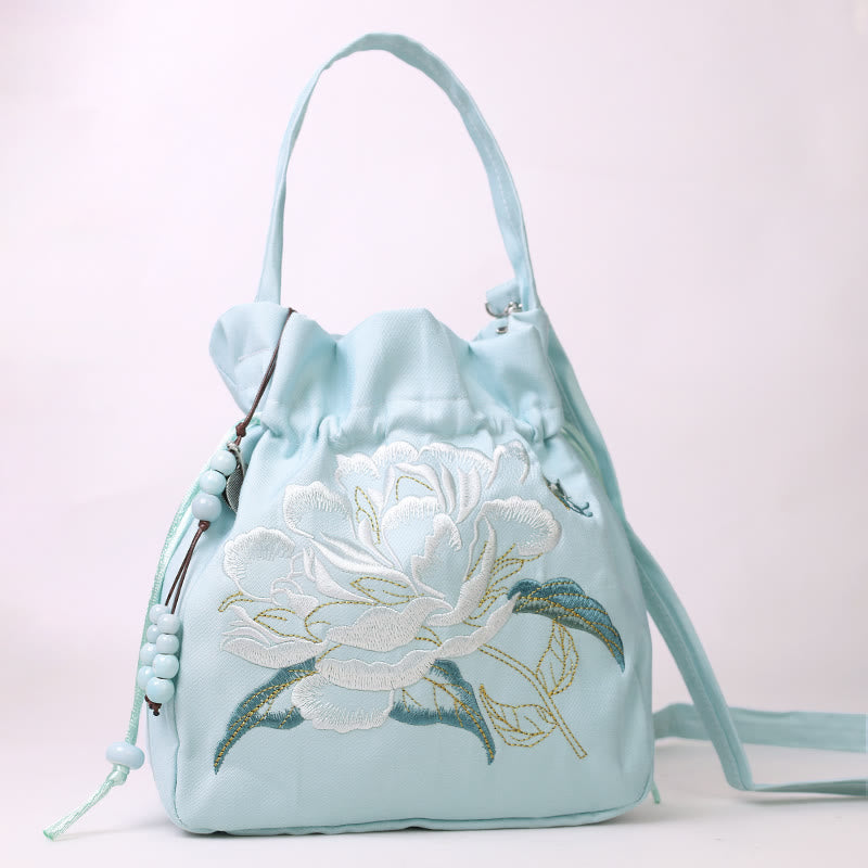 Buddha Stones Haftowane Kwiaty Glicynia Lilia Bawełna Len Torba Crossbody Torba Na Ramię Torebka