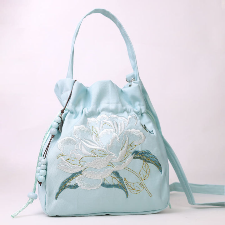 Buddha Stones Haftowane Kwiaty Glicynia Lilia Bawełna Len Torba Crossbody Torba Na Ramię Torebka