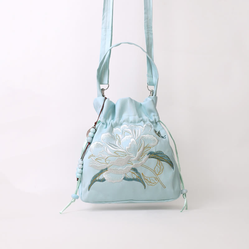Buddha Stones Haftowane Kwiaty Glicynia Lilia Bawełna Len Torba Crossbody Torba Na Ramię Torebka