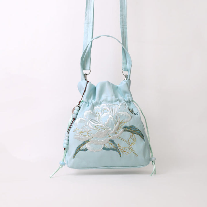 Buddha Stones Haftowane Kwiaty Glicynia Lilia Bawełna Len Torba Crossbody Torba Na Ramię Torebka