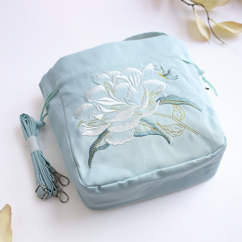 Buddha Stones Haftowane Kwiaty Glicynia Lilia Bawełna Len Torba Crossbody Torba Na Ramię Torebka