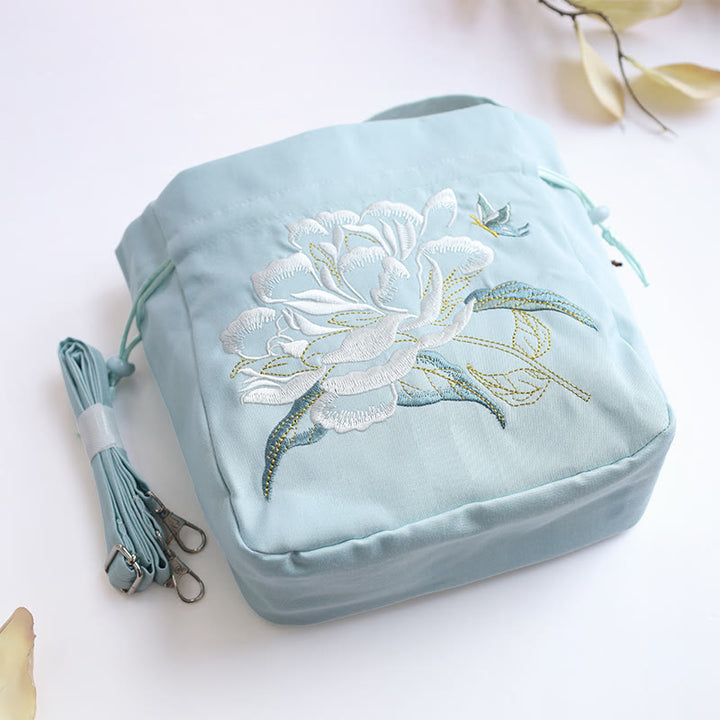 Buddha Stones Haftowane Kwiaty Glicynia Lilia Bawełna Len Torba Crossbody Torba Na Ramię Torebka