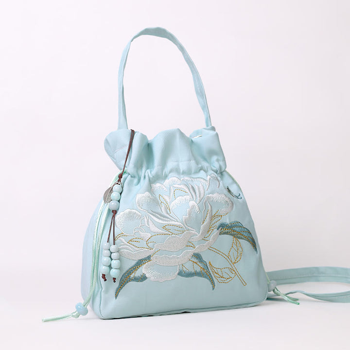 Buddha Stones Haftowane Kwiaty Glicynia Lilia Bawełna Len Torba Crossbody Torba Na Ramię Torebka