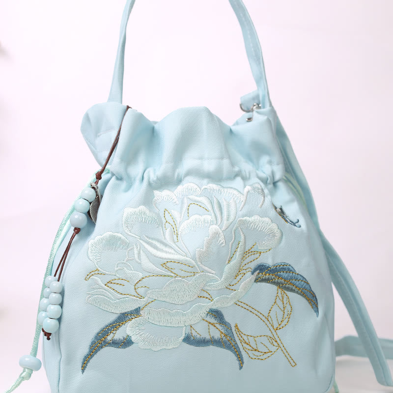 Buddha Stones Haftowane Kwiaty Glicynia Lilia Bawełna Len Torba Crossbody Torba Na Ramię Torebka