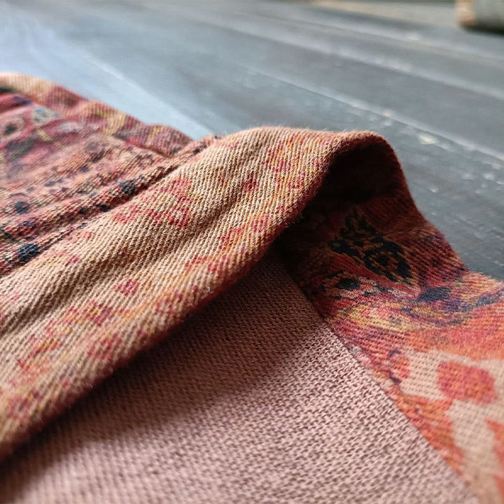 Buddha Stones Pomarańczowy Kwiat Geometryczny Nadruk Bawełna Kurtka Otwarta Z Przodu Z Kieszeniami - image 9