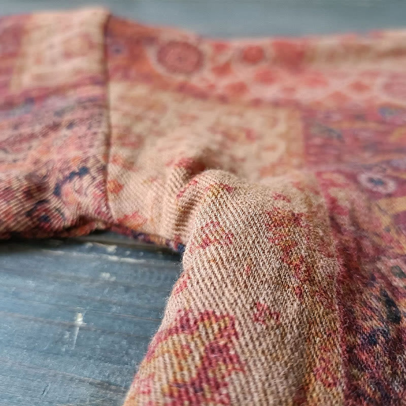 Buddha Stones Pomarańczowy Kwiat Geometryczny Nadruk Bawełna Kurtka Otwarta Z Przodu Z Kieszeniami - image 10