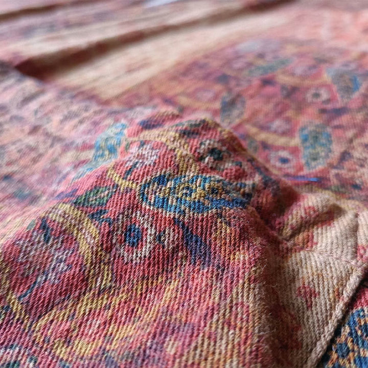 Buddha Stones Pomarańczowy Kwiat Geometryczny Nadruk Bawełna Kurtka Otwarta Z Przodu Z Kieszeniami - image 11