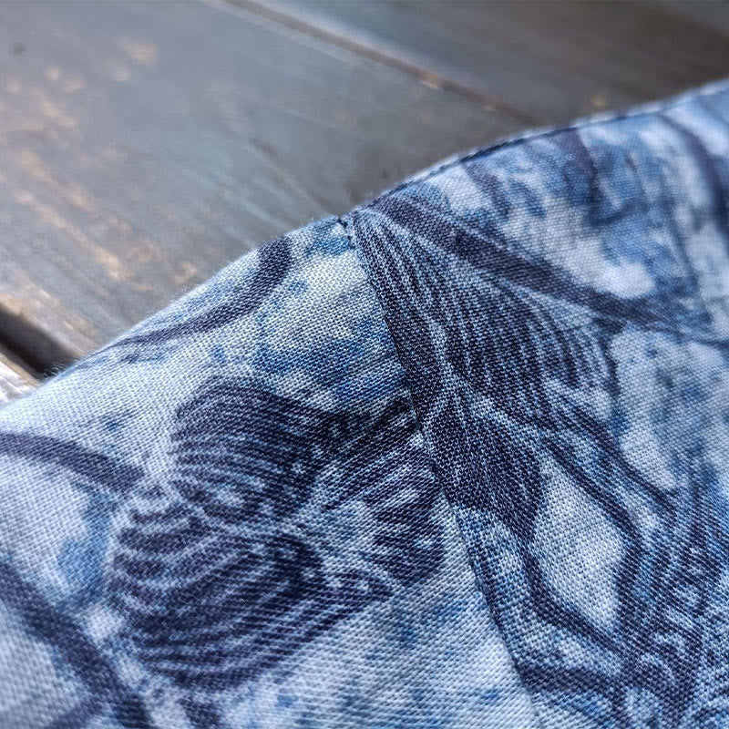 Buddha Stones Retro Niebieskie Białe Kwiaty Żaba-Guzik Projekt Długi Rękaw Kurtka Lniana Ramia Koszula - image 10