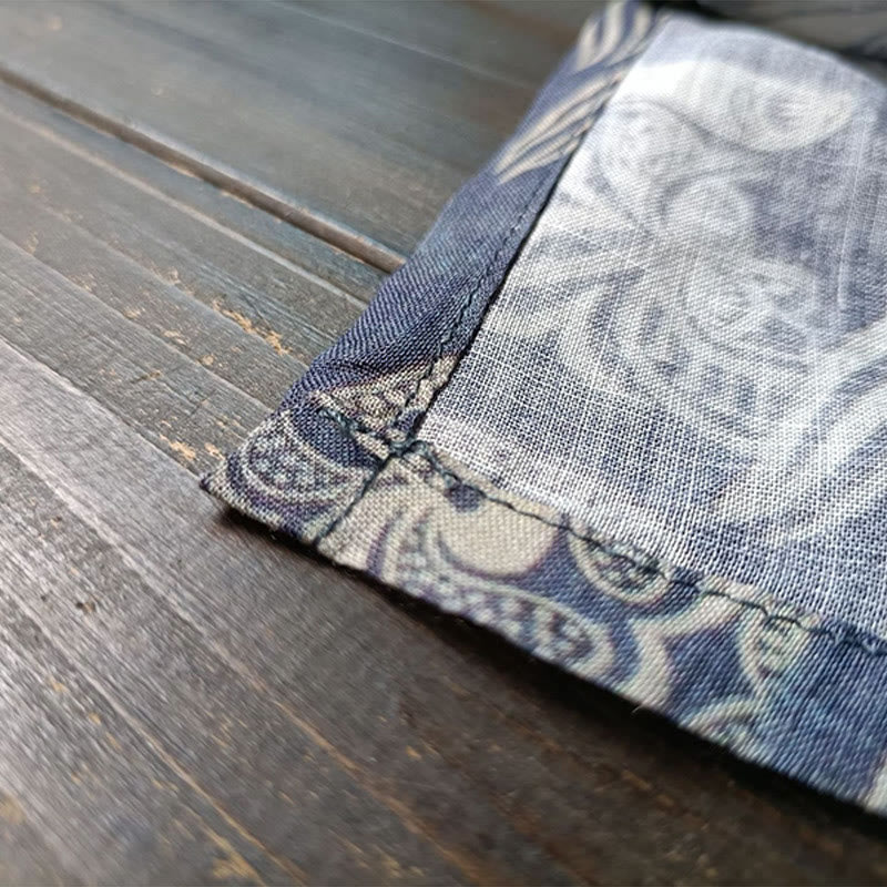 Buddha Stones Ptaki Kwiaty Geometria Żaba-Guzik Długi Rękaw Lniana Kurtka Koszula