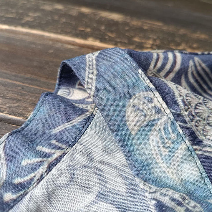 Buddha Stones Ptaki Kwiaty Geometria Żaba-Guzik Długi Rękaw Lniana Kurtka Koszula - image 7