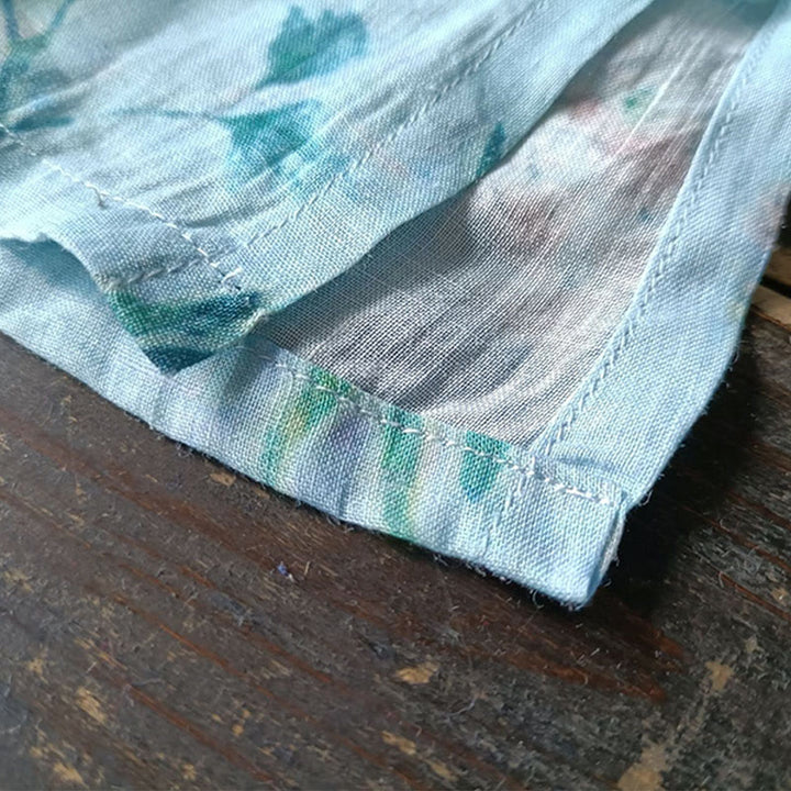 Buddha Stones Jasnozielone Różowe Kwiaty Zielone Liście Żabka-Guzik Długi Rękaw Lniana Kurtka Koszula - image 15