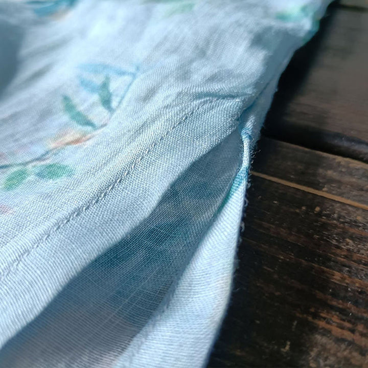 Buddha Stones Jasnozielone Różowe Kwiaty Zielone Liście Żabka-Guzik Długi Rękaw Lniana Kurtka Koszula - image 14