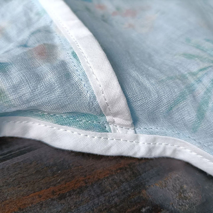 Buddha Stones Jasnozielone Różowe Kwiaty Zielone Liście Żabka-Guzik Długi Rękaw Lniana Kurtka Koszula - image 13