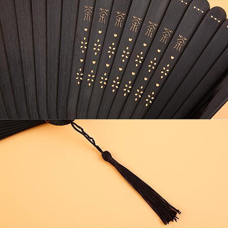 Buddha Stones Hibiskusa Kwiat Śliwy Ręczny Składany Wachlarz Bambusowy