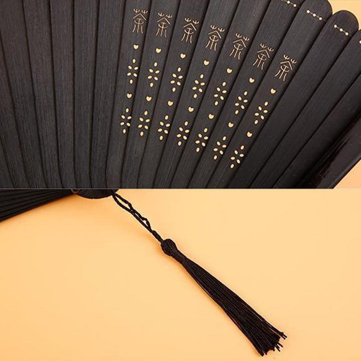 Buddha Stones Hibiskusa Kwiat Śliwy Ręczny Składany Wachlarz Bambusowy