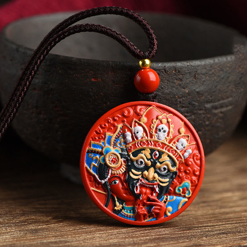 Buddha Stones Zakiram Bogini Bogactwa Malowany Cynober Błogosławieństwo Naszyjnik Wisiorek