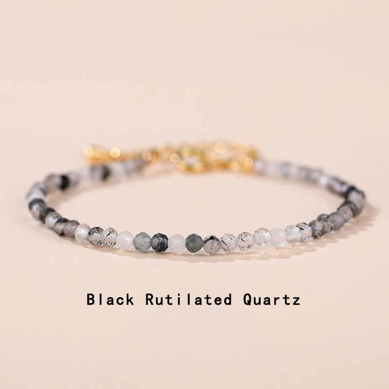 Bransoletka z łańcuszkiem leczniczym z Buddha Stones, kwarcem truskawkowym, prehnitem, perydotem, lazurytem, ​​lapis lazuli, różowym kryształem i turmalinem - Czarny kwarc rutylowy (obwód nadgarstka 14-16 cm) - image 19