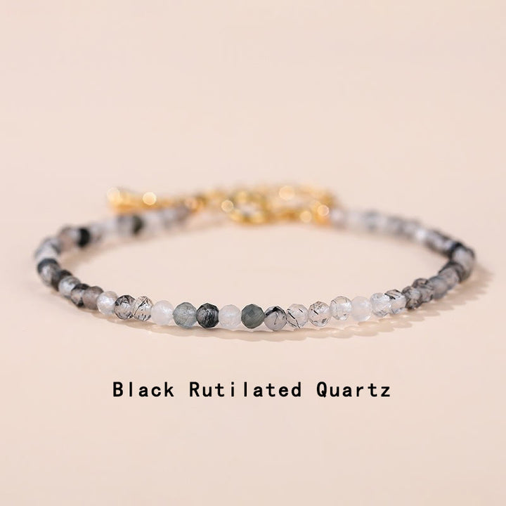 Bransoletka z łańcuszkiem leczniczym z Buddha Stones, kwarcem truskawkowym, prehnitem, perydotem, lazurytem, ​​lapis lazuli, różowym kryształem i turmalinem - Czarny kwarc rutylowy (obwód nadgarstka 14-16 cm) - image 19