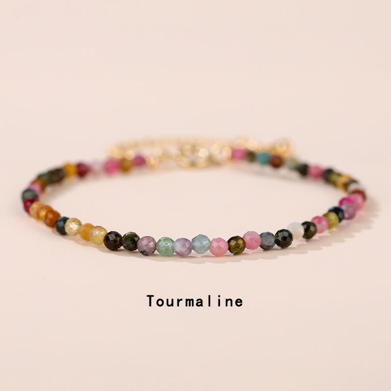 Bransoletka z łańcuszkiem leczniczym z Buddha Stones, kwarcem truskawkowym, prehnitem, perydotem, lazurytem, ​​lapis lazuli, różowym kryształem i turmalinem - Turmalin (obwód nadgarstka 14-16 cm) - image 15