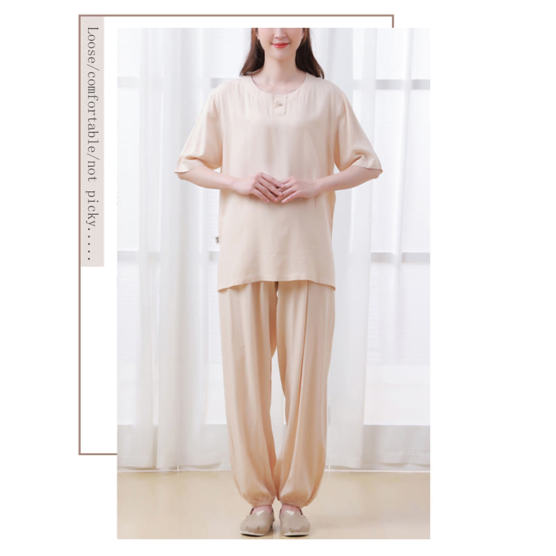 Buddha Stones 2 szt. Koszulka z krótkim rękawem Spodnie Medytacja Zen Tai Chi Bawełna Lniana Odzież Unisex Zestaw