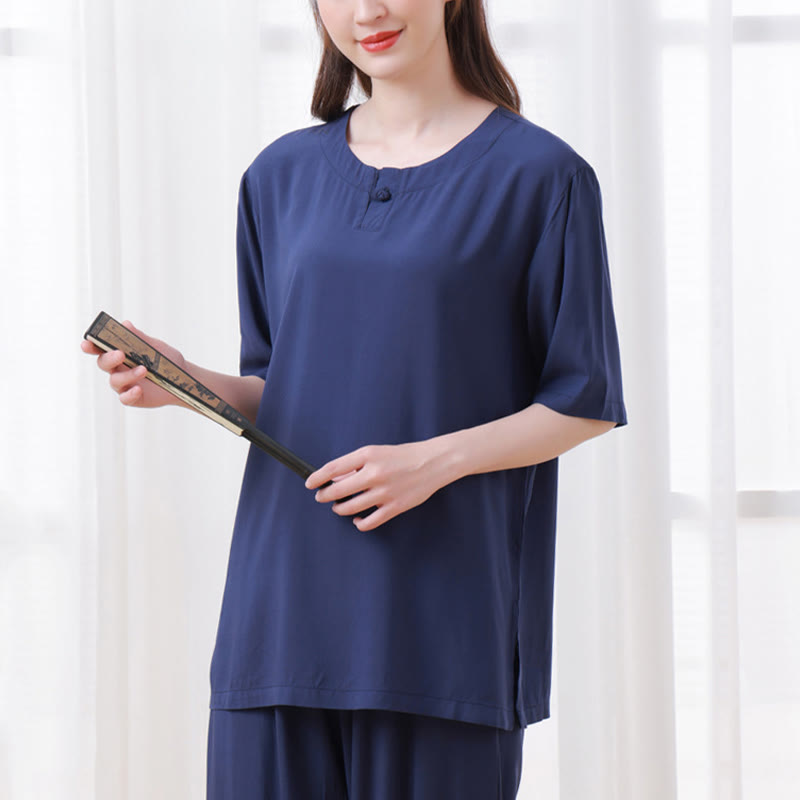 Buddha Stones 2 szt. Koszulka z krótkim rękawem Spodnie Medytacja Zen Tai Chi Bawełna Lniana Odzież Unisex Zestaw - image 19