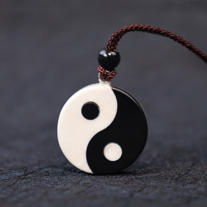 Buddha Stones Naturalny Czarny Obsydian Biały Turkus Yin Yang Spełnienie Siła Naszyjnik Wisiorek