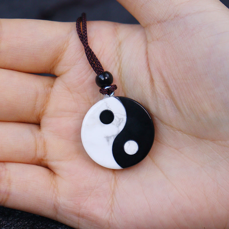 Buddha Stones Naturalny Czarny Obsydian Biały Turkus Yin Yang Spełnienie Siła Naszyjnik Wisiorek