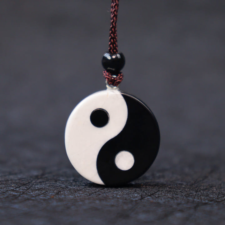 Buddha Stones Naturalny Czarny Obsydian Biały Turkus Yin Yang Spełnienie Siła Naszyjnik Wisiorek