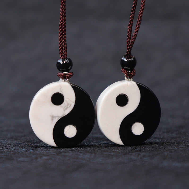 Buddha Stones Naturalny Czarny Obsydian Biały Turkus Yin Yang Spełnienie Siła Naszyjnik Wisiorek