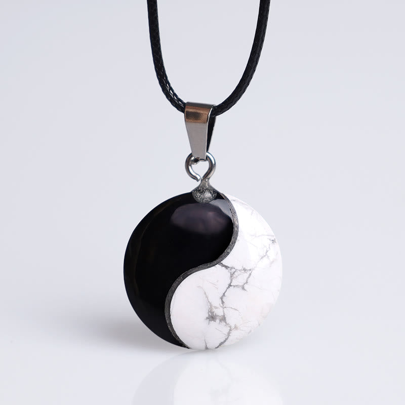 Buddha Stones Naturalny Czarny Obsydian Biały Turkus Yin Yang Transformacja Naszyjnik Wisiorek Lina
