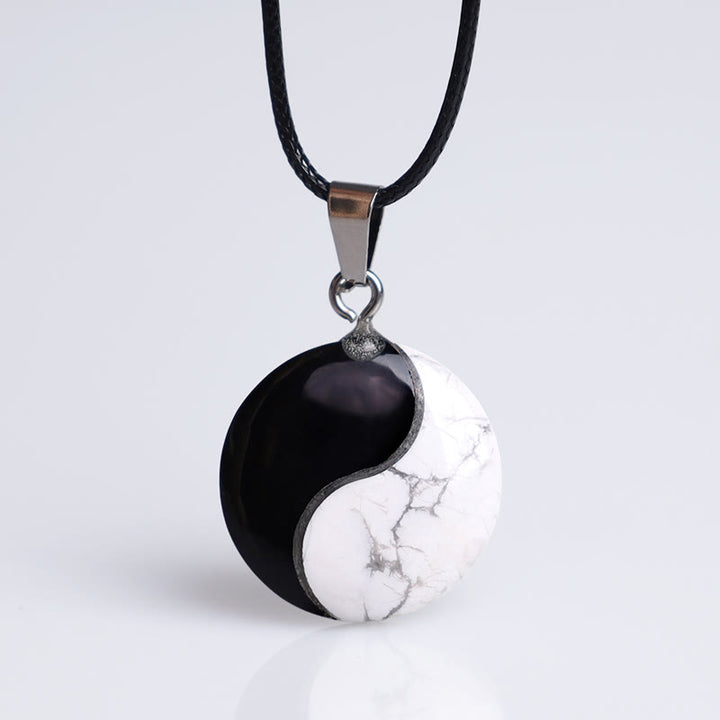 Buddha Stones Naturalny Czarny Obsydian Biały Turkus Yin Yang Transformacja Naszyjnik Wisiorek Lina