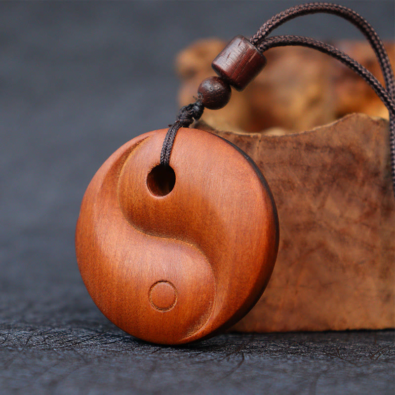 Buddha Stones Uderzony Piorunem Jujube Drewno Yin Yang Szczęście Ochrona Naszyjnik Wisiorek
